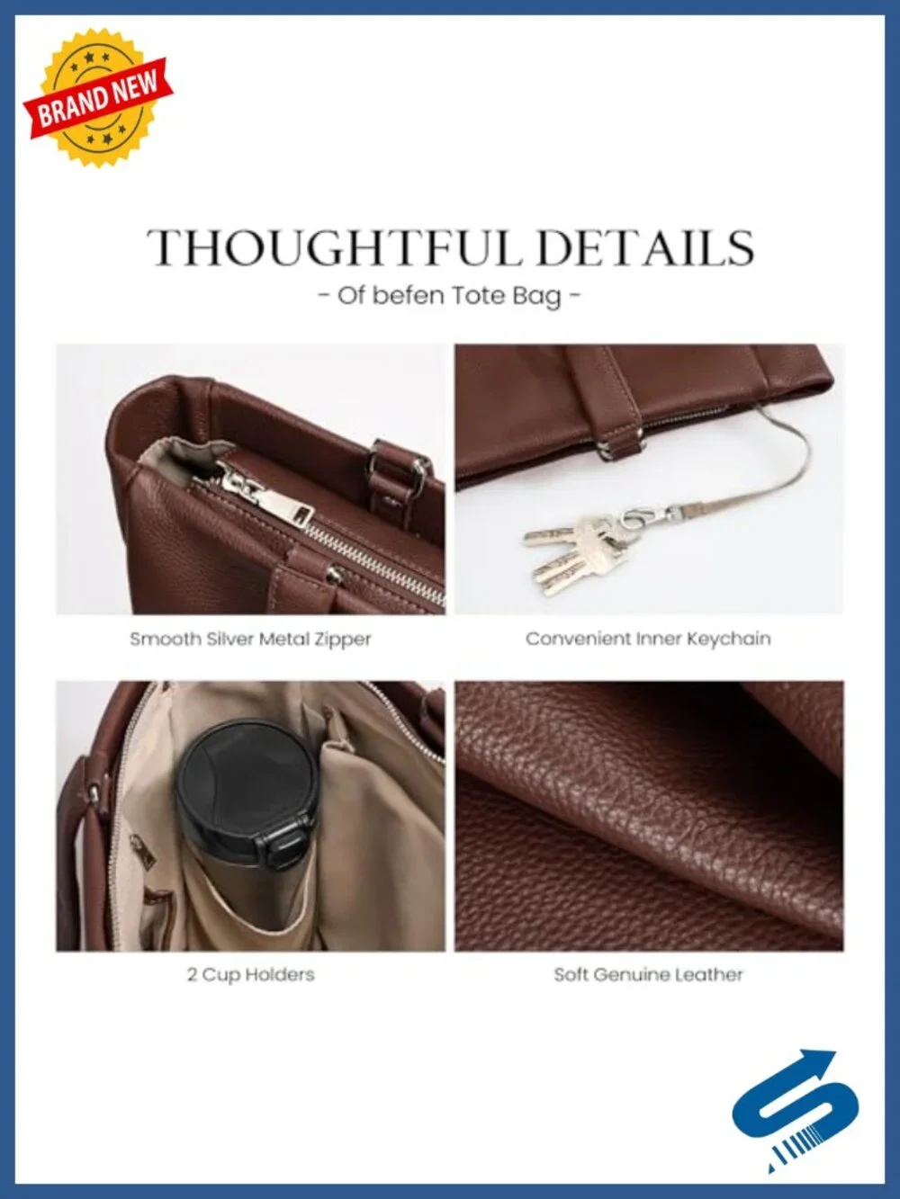 Genuine Leather Work Laptop Tote Bag with 15.6